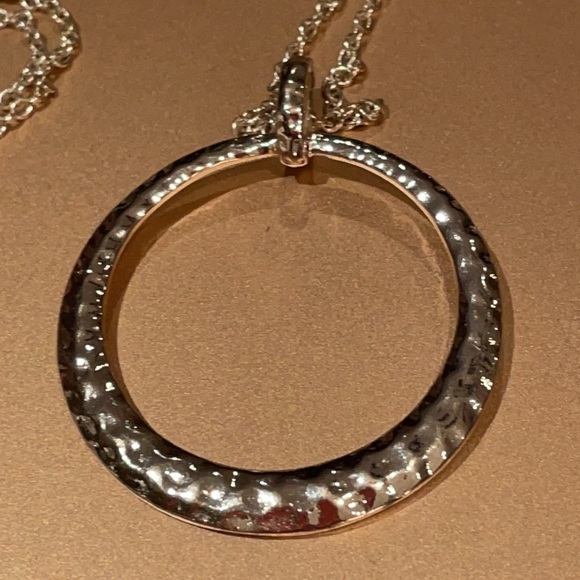 Silver Hammered Metal Minimalist Circle Pendant Necklace - Picture 3 of 6